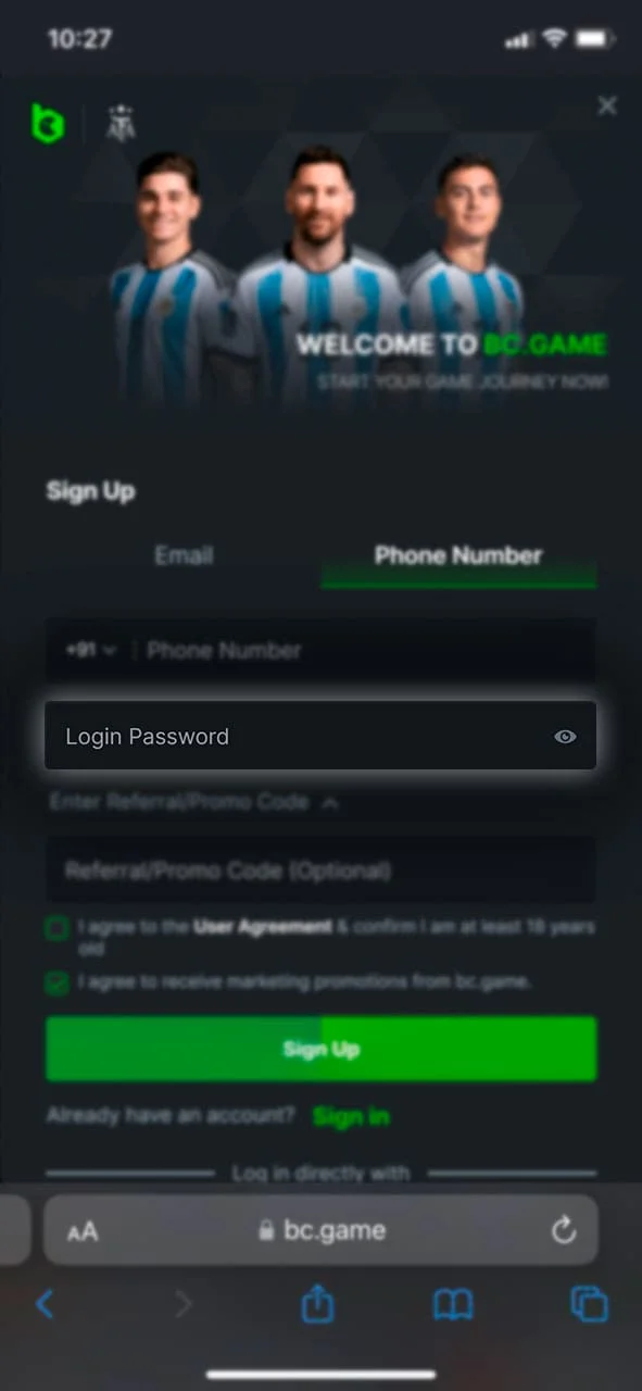 Come up with a strong password to log in to the BC Game.