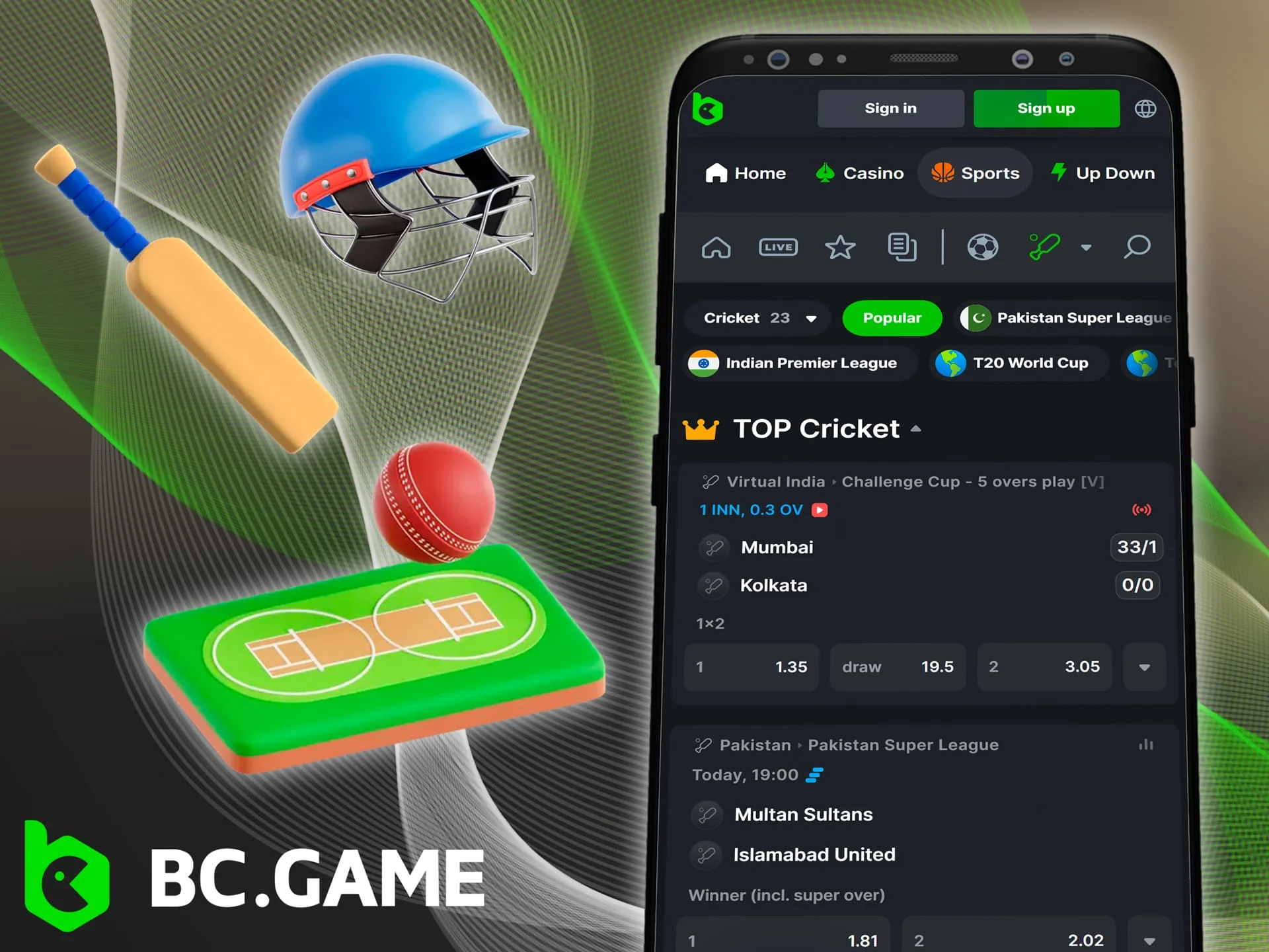 Bet on cricket anytime and anywhere with the BC Game mobile app.