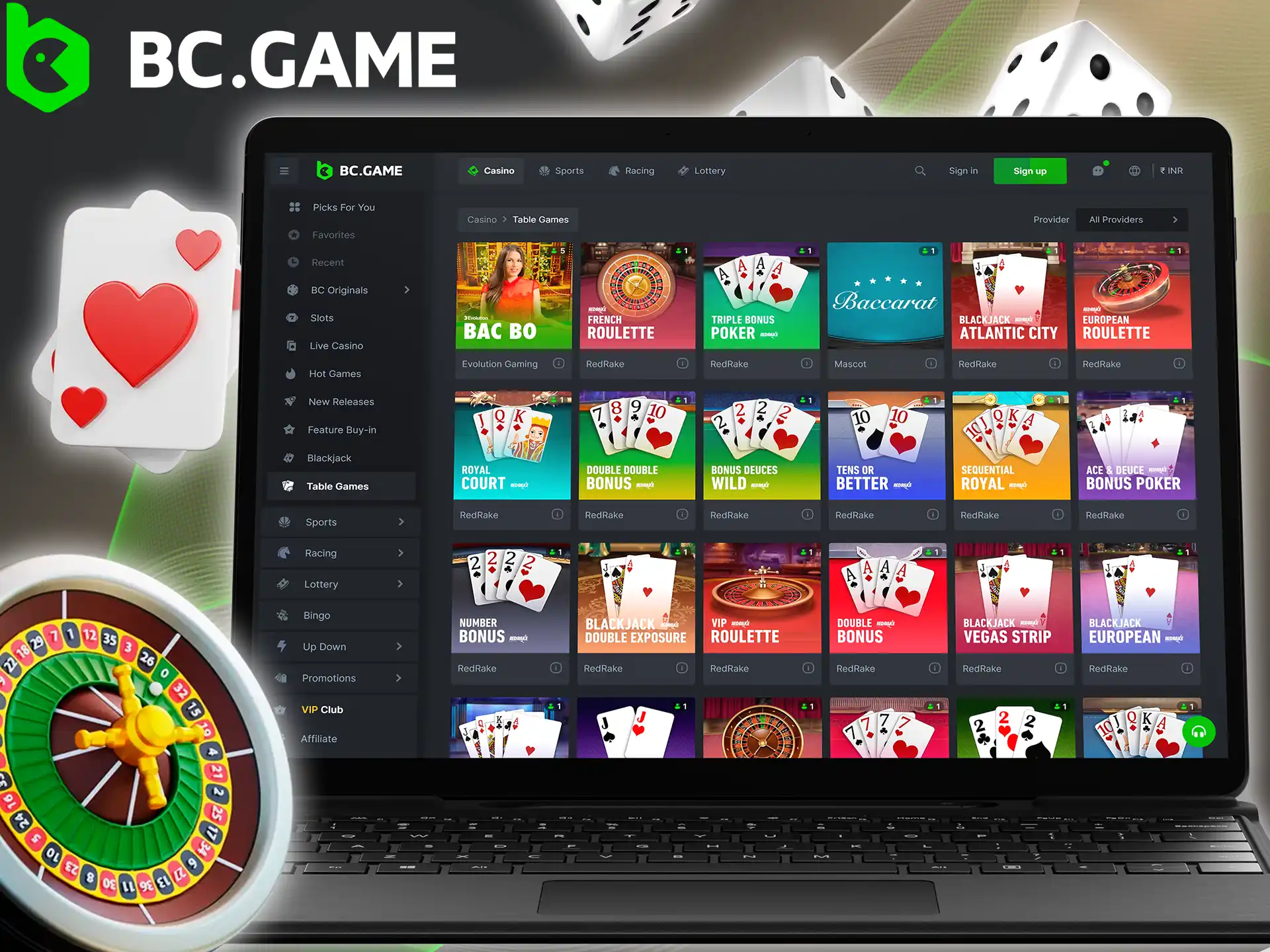 Choose your favorite table game and have fun with BC Game.