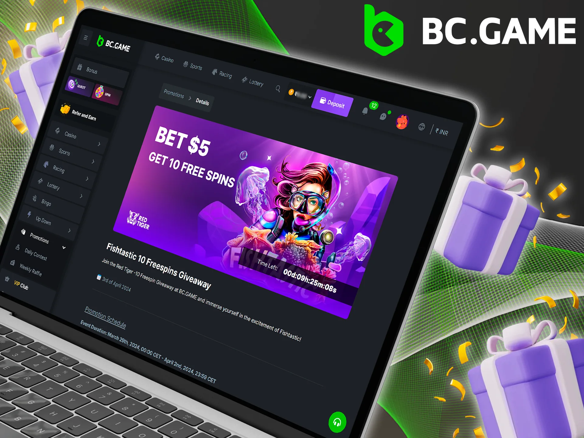 Wager the required amount and get free spins at BC Game.