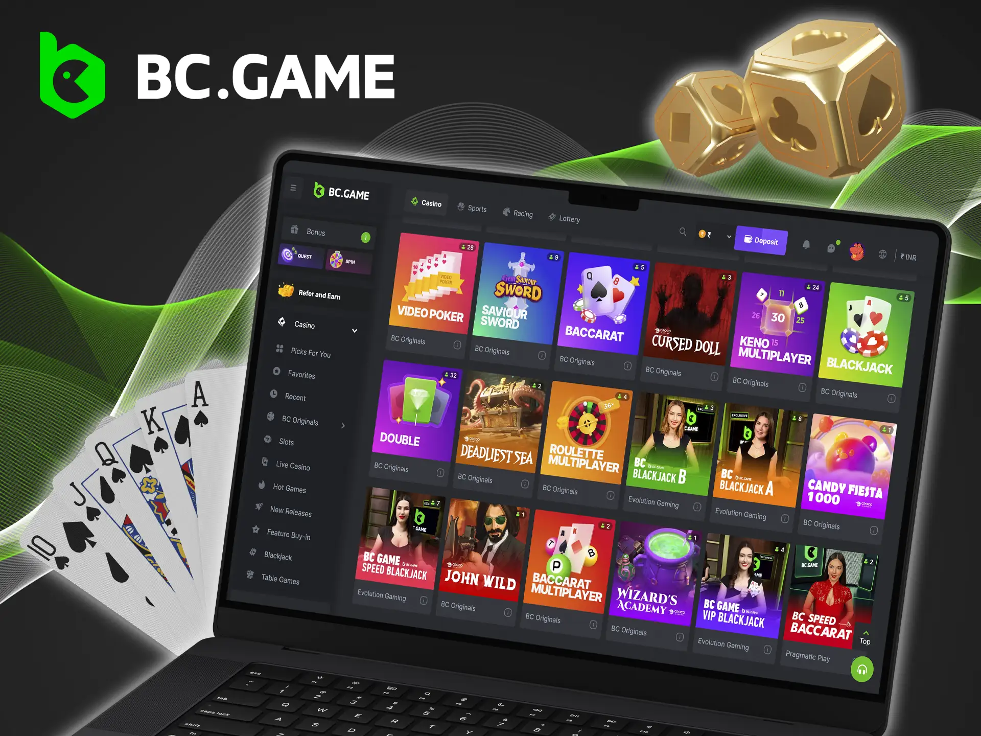 Choose the most attractive game from the list of games and spin the slot until you get the bonus from BC Game.
