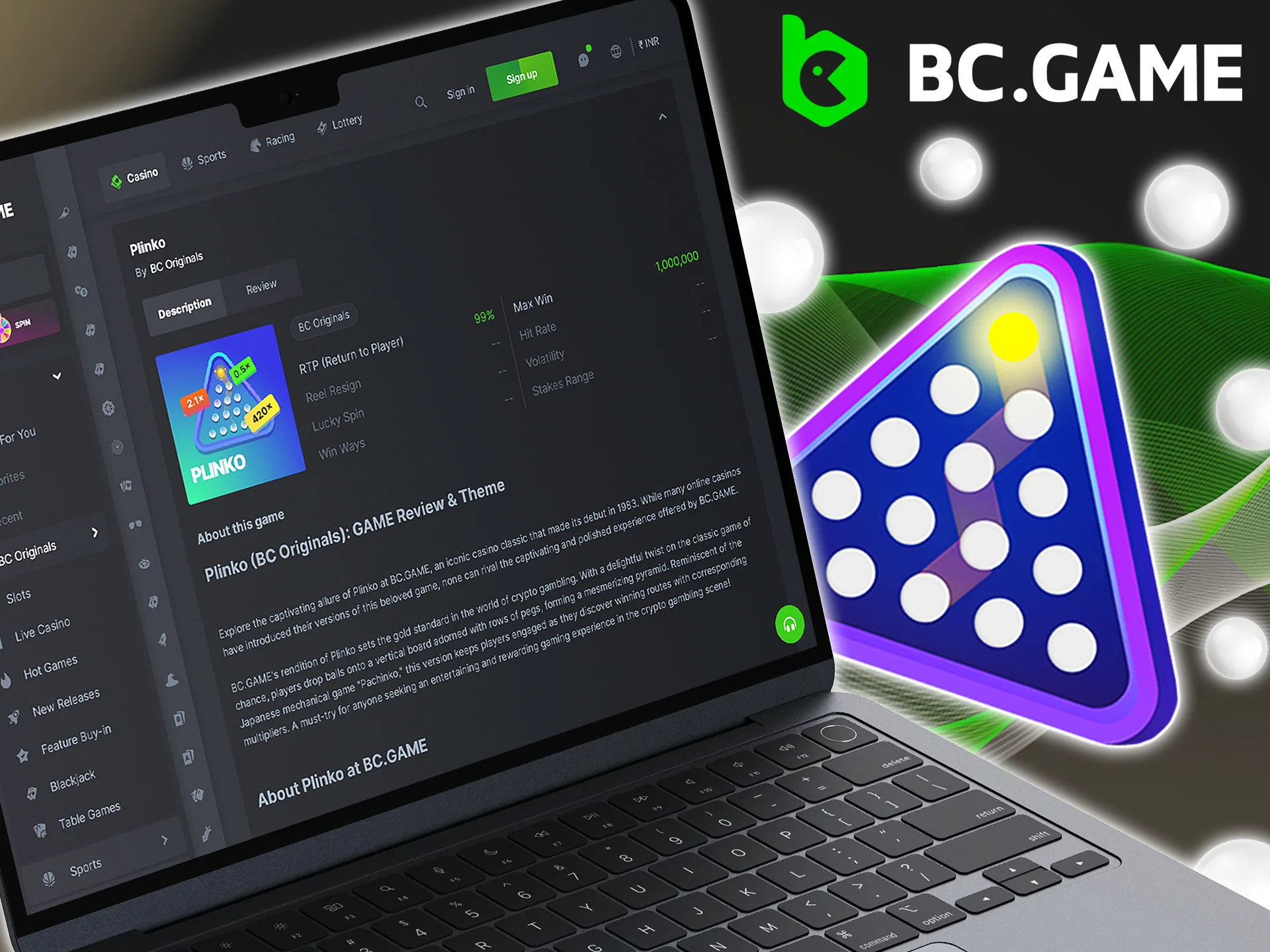 Join BC Game, play Plinko, win and collect your winnings.