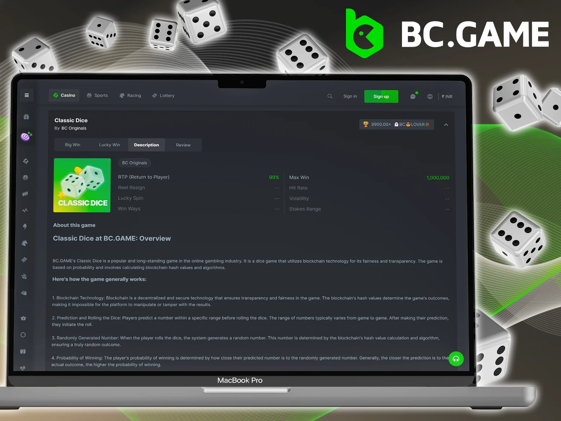 Find out the details of Classic Dice by BC Game and start playing.