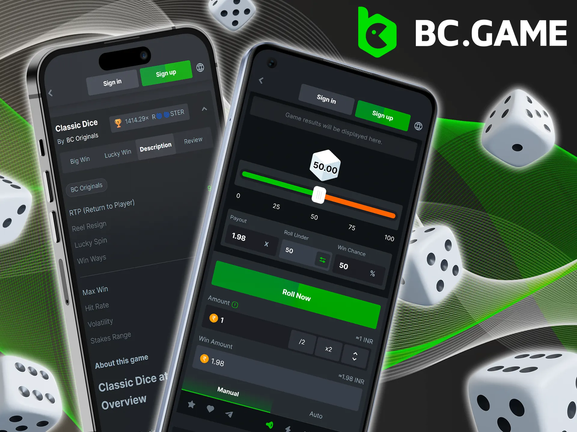 Download the BC Game app and play Classic Dice anytime.