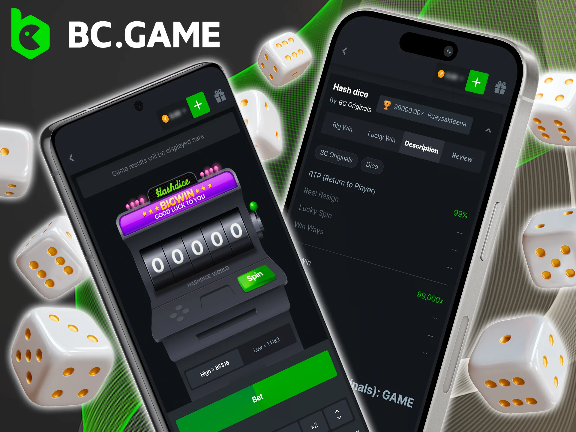 Download the BC Game app to be able to play Hash Dice from anywhere.