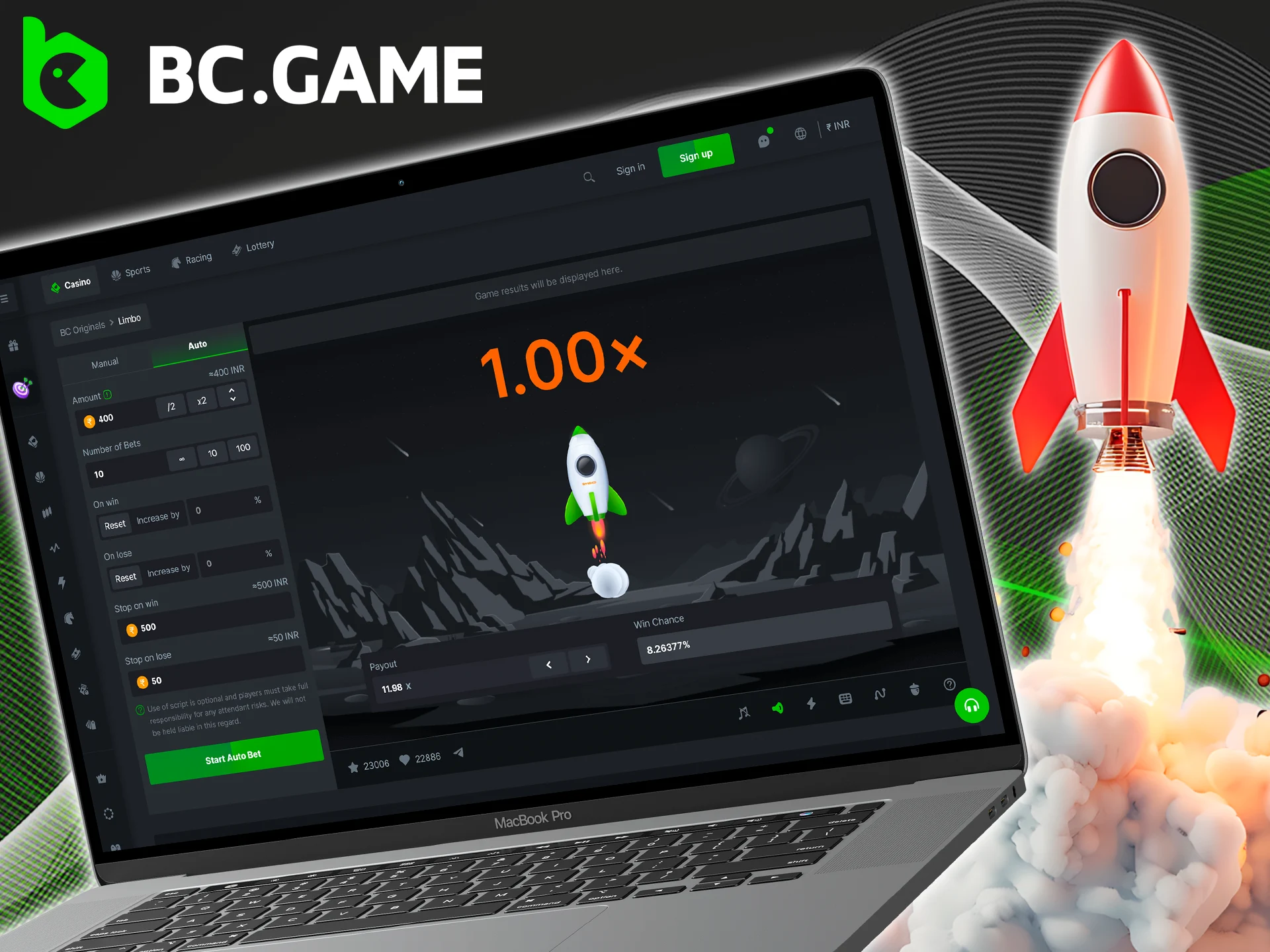Control your bets in Limbo by BC Game with the Auto Bet option.