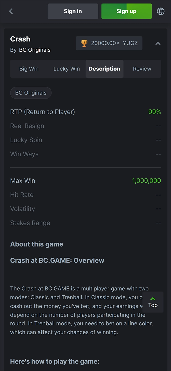 Read the description of BC Game Crash to increase your chances of winning.